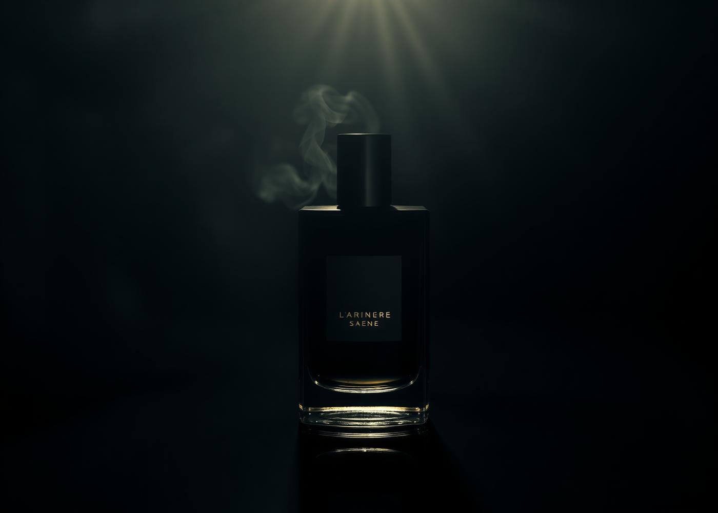 The same perfume bottle transformed into a cinematic campaign visual